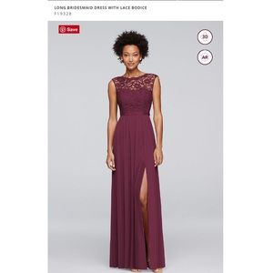 David’s Bridal Lace Bodice Bridesmaid Dress Wine